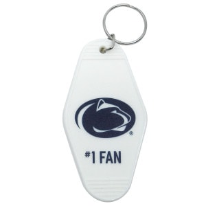 vintage white hotel keychain with Penn State Athletic Logo and #1 Fan